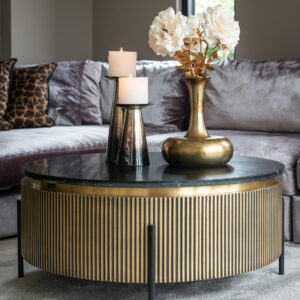 Rundt sofabord med marmor bordplade - Ironville (Guld)